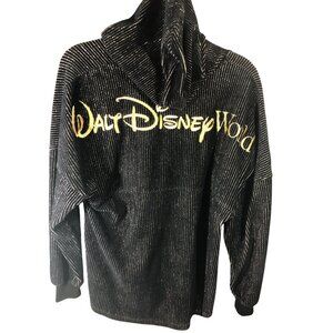 Walt Disney World 50th Anniv Hoodie XL Black Sparkle Gold Logo Pullover Women Me